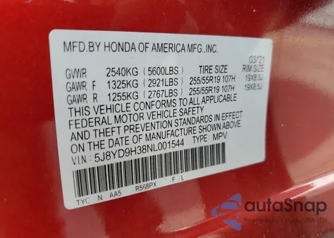 2022 Acura Mdx z USA, uszkodzony, nr VIN 5J8YD9H38NL001544
